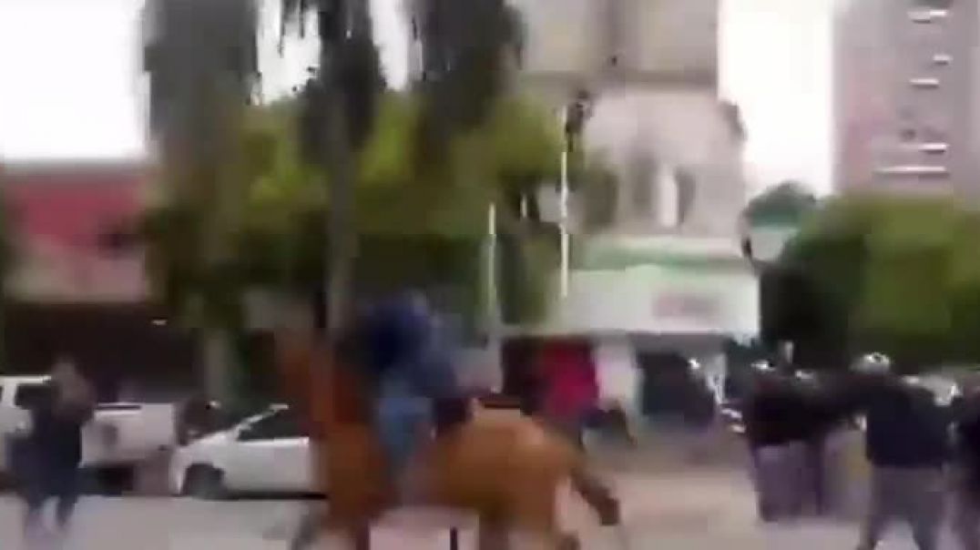 ⁣Insólito: un manifestante a caballo quiso entrar a la Casa de Gobierno de Chaco tras un enfrentamien